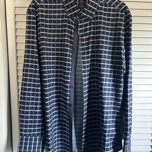 Navy and White Checkered Button-Up Shirt